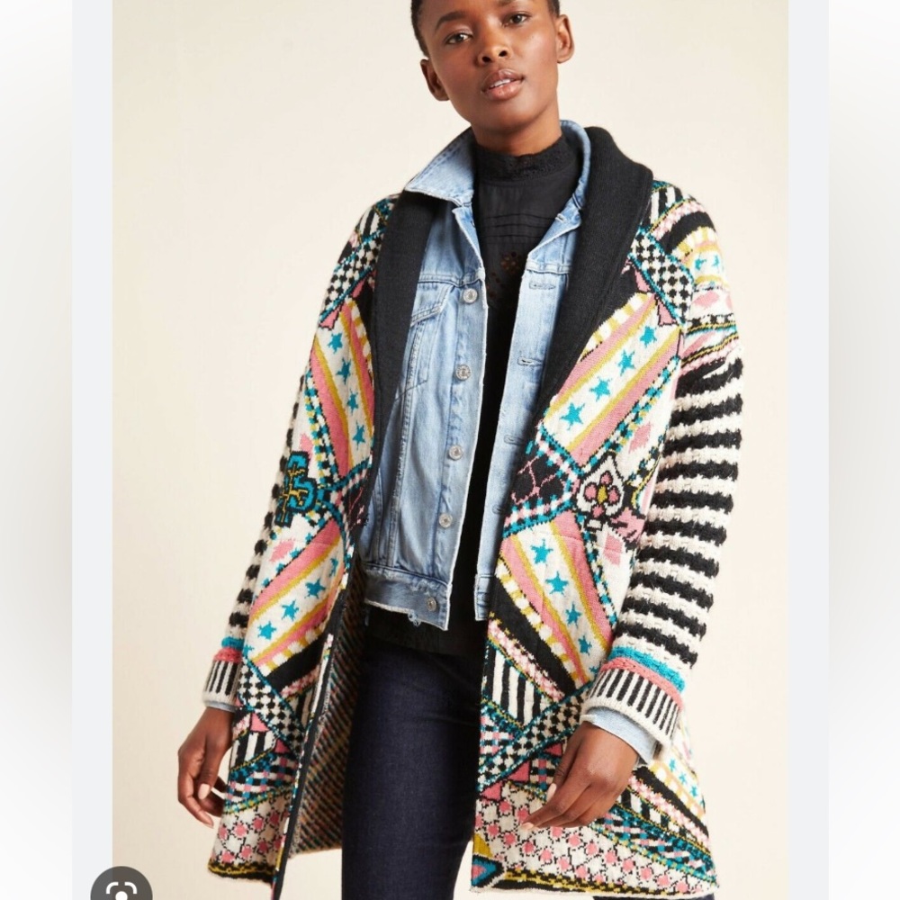 ANTHROPOLOGIE JOSEFANA JACQUARD SWEATER COAT.